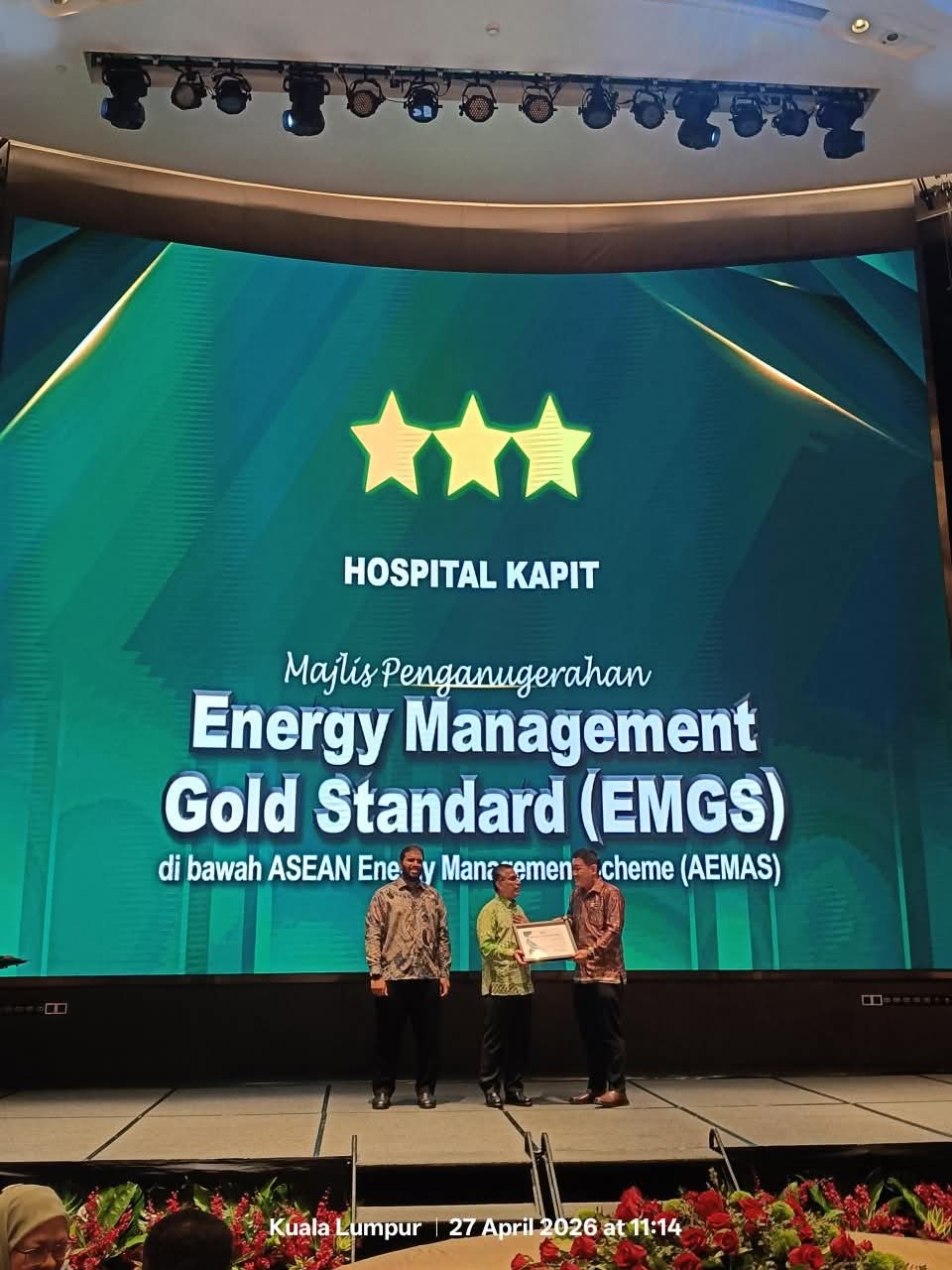 Hospital Kapit telah dianugerahkan pengiktirafan tertinggi ( 3 Bintang ) sempena EMFS.
